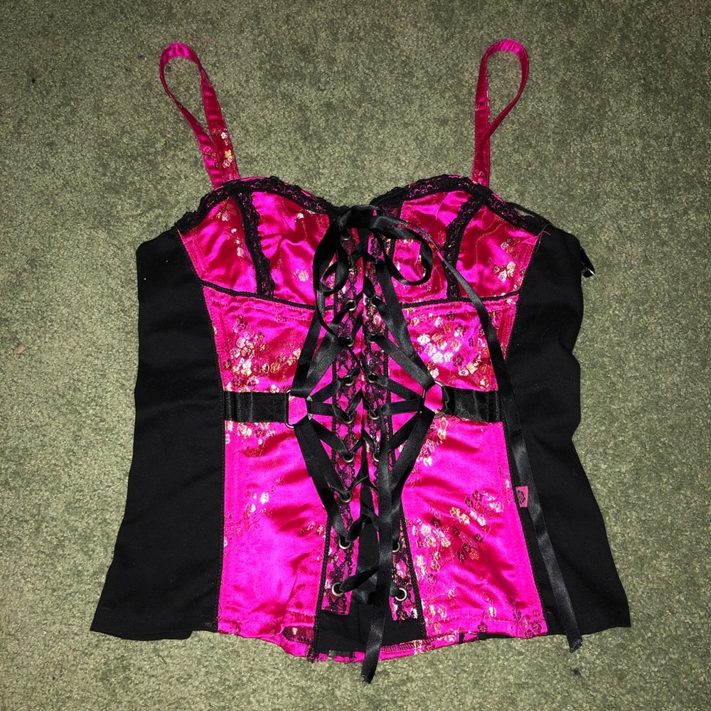TRIPP NYC Black and Pink Floral Corset Top in size Large